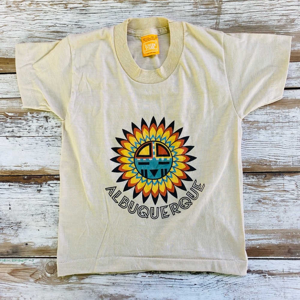 Vintage 70’s kids tee with sun totem, Albuquerque New Mexico, Sunshine t-shirt